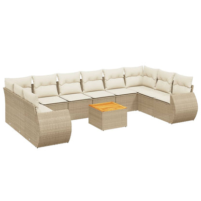 11-Delige Tuinset Met Kussens Poly Rattan Beige