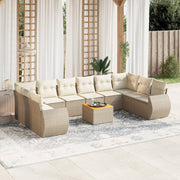 Tuinset 11-delig poly rattan beige met kussens