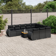 Loungeset 11-delig poly rattan zwart acaciahout