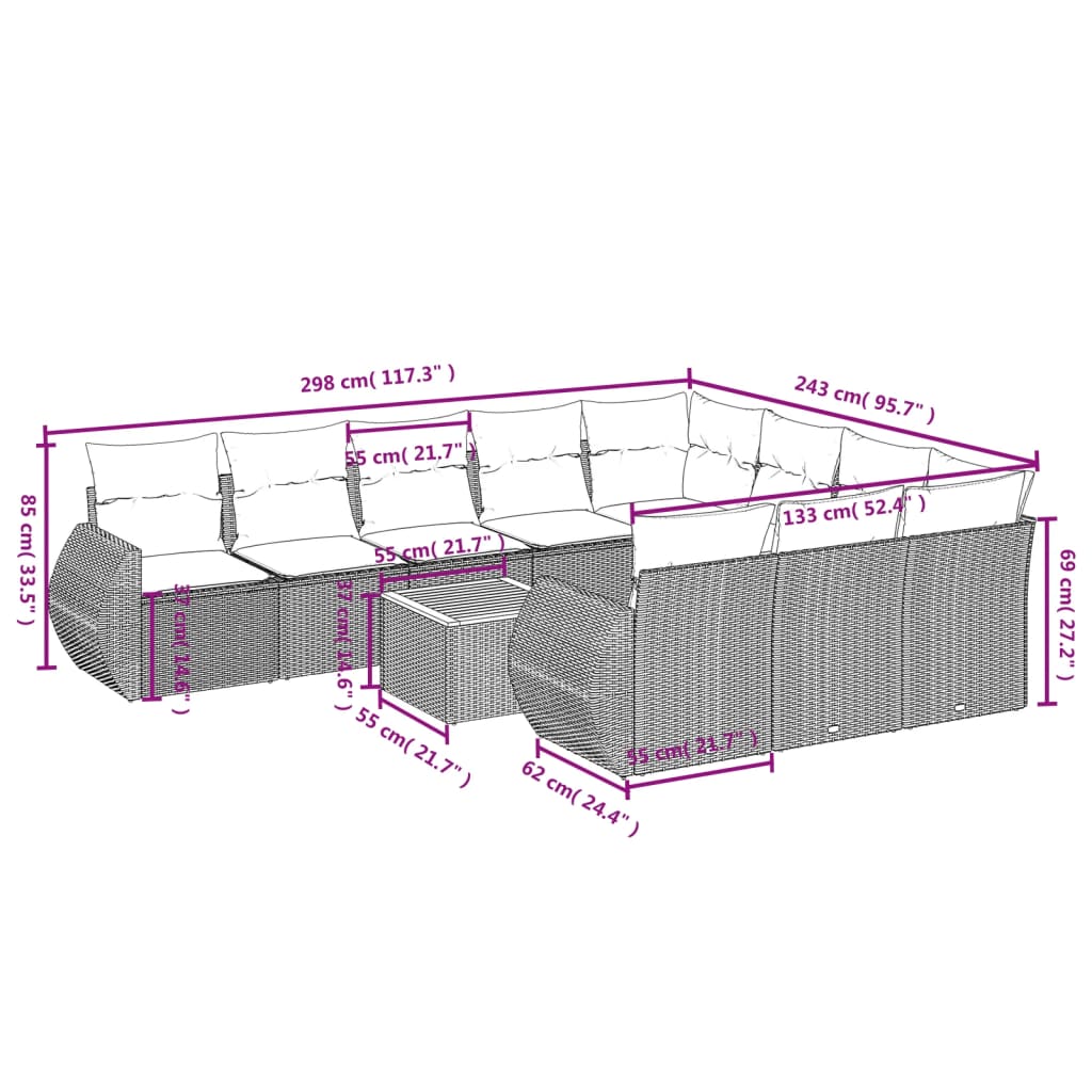 11-Delige Tuinset Met Kussens Poly Rattan Beige