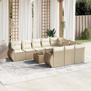 Tuinset 11-delig poly rattan beige met kussens