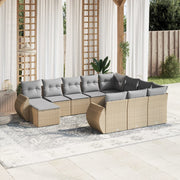 Tuinset 11-delig poly rattan beige met kussens