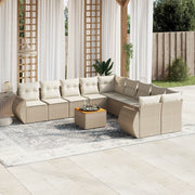 Tuinset 11-delig poly rattan beige met kussens