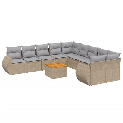 11-Delige Tuinset Met Kussens Poly Rattan Beige