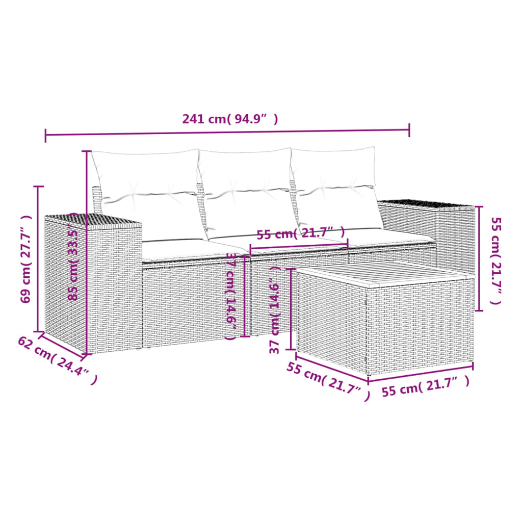 4-Delige Loungeset Met Kussens Poly Rattan Zwart