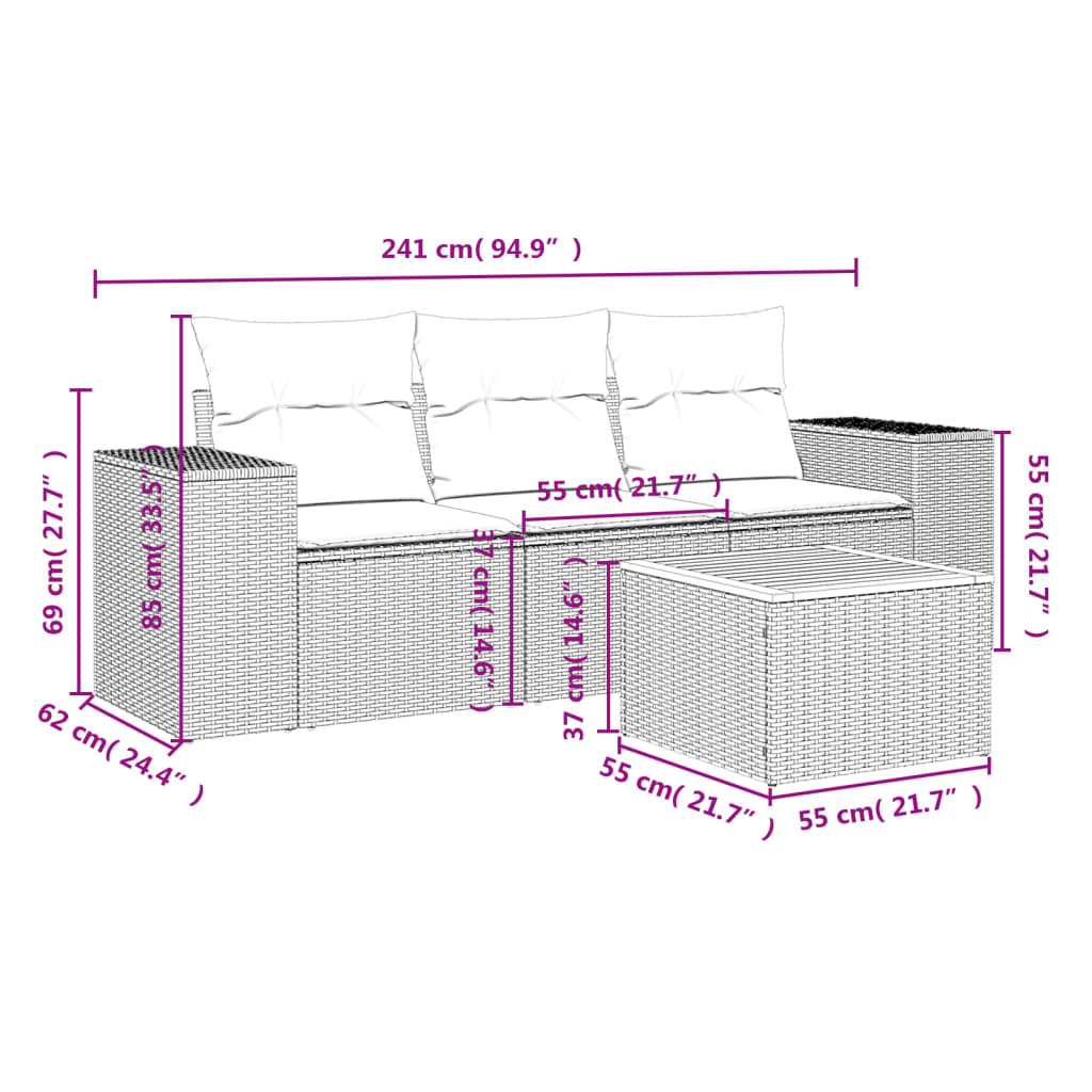 4-Delige Loungeset Met Kussens Poly Rattan Beige
