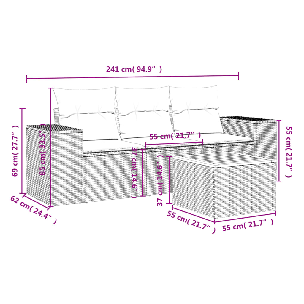 4-Delige Loungeset Met Kussens Poly Rattan Beige