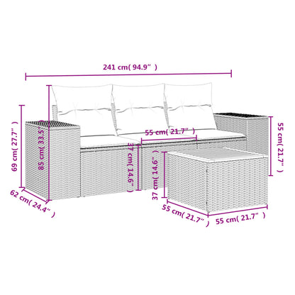 4-Delige Loungeset Met Kussens Poly Rattan Beige