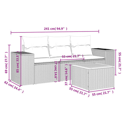 4-Delige Loungeset Met Kussens Poly Rattan Grijs