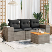 Loungeset 4-delig poly rattan grijs met opbergruimte