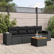 5-Piece Loungeset with Cushions Poly Rattan Black