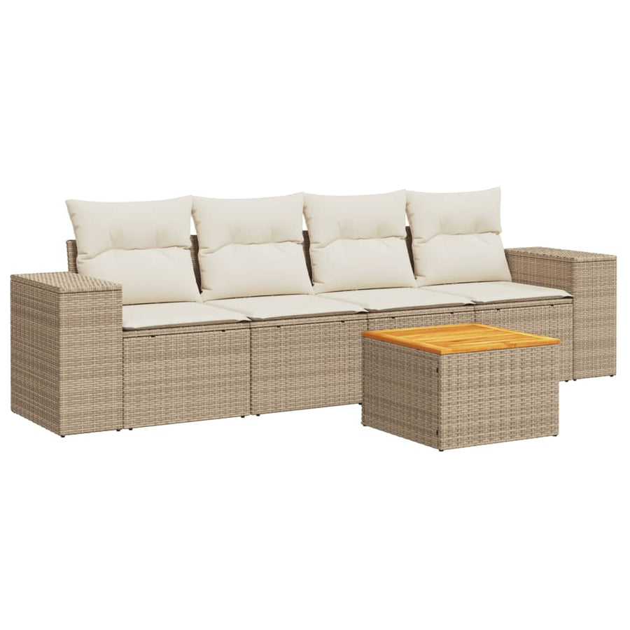 5-Delige Loungeset Met Kussens Poly Rattan Beige