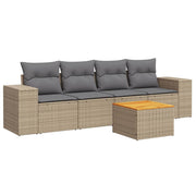 5-piece Lounge Set with Cushions Poly Rattan Beige