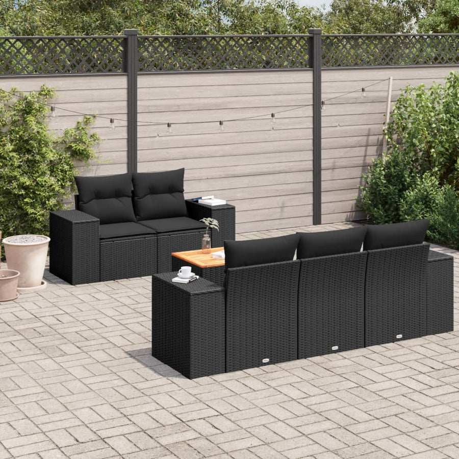 6-Delige Loungeset Met Kussens Poly Rattan Zwart
