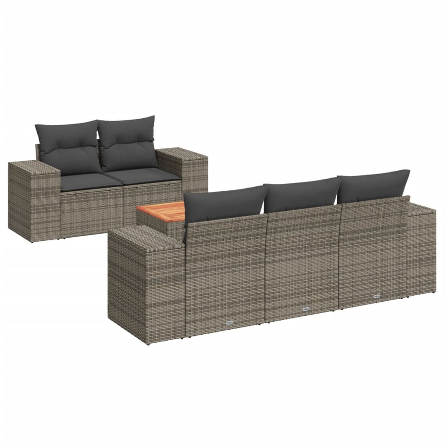 6-Delige Loungeset Met Kussens Poly Rattan Grijs