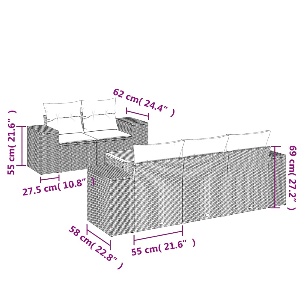 6-Delige Loungeset Met Kussens Poly Rattan Grijs