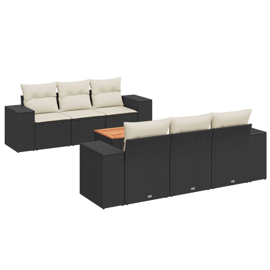 7-delige Loungeset met kussens poly rattan zwart Zwart en crème