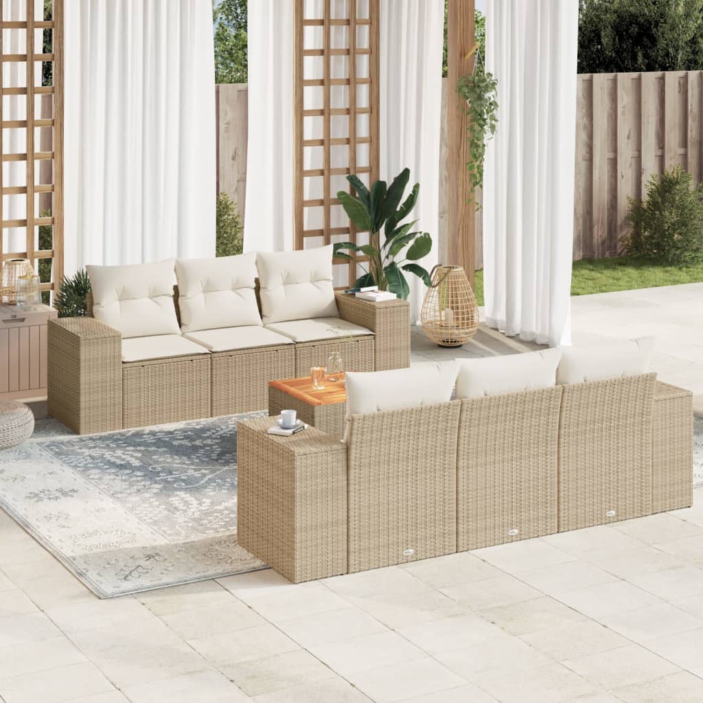 7-Delige Loungeset Met Kussens Poly Rattan Beige