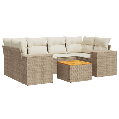 7-delige Loungeset met kussens poly rattan beige beige and cream