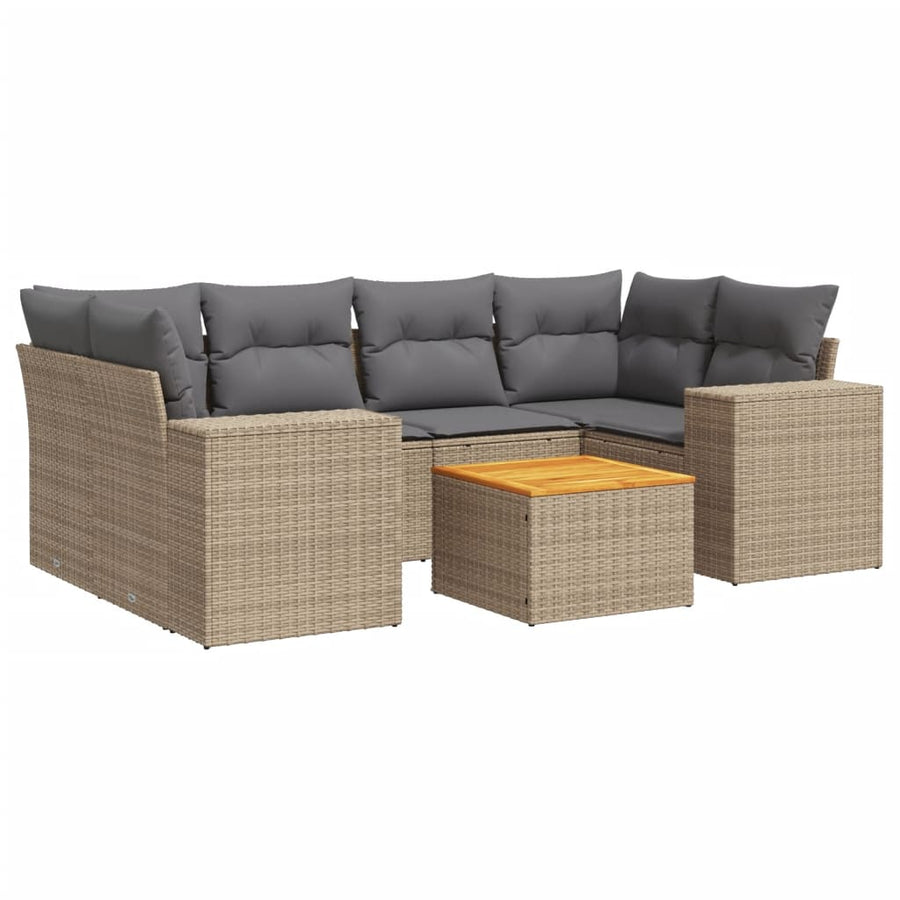 7-delige Loungeset met kussens poly rattan beige Beige en grijs