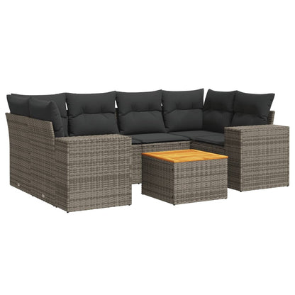 7-delige Loungeset met kussens poly rattan grijs Grijs