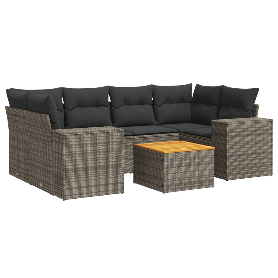 7-delige Loungeset met kussens poly rattan grijs Grijs