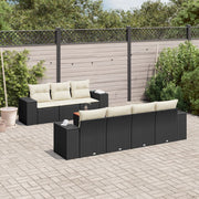 Loungeset 8-delig poly rattan zwart met kussens