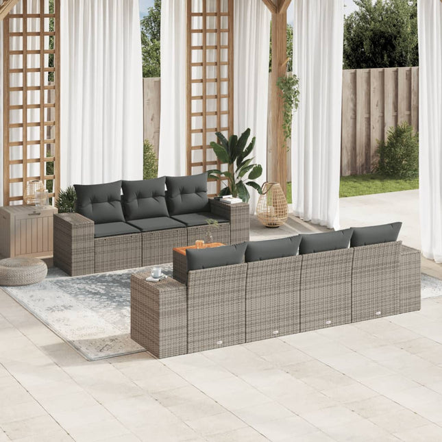 8-Delige Loungeset Met Kussens Poly Rattan Grijs