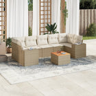8-piece Lounge Set with Cushions Poly Rattan Beige