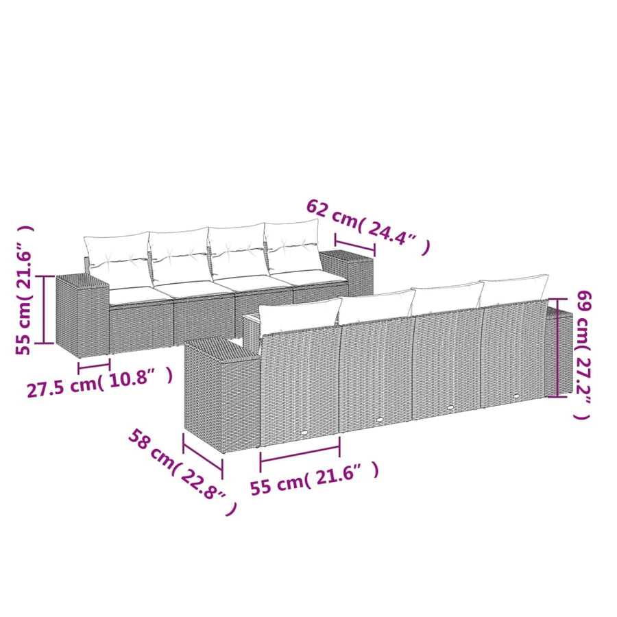9-Delige Loungeset Met Kussens Poly Rattan Zwart