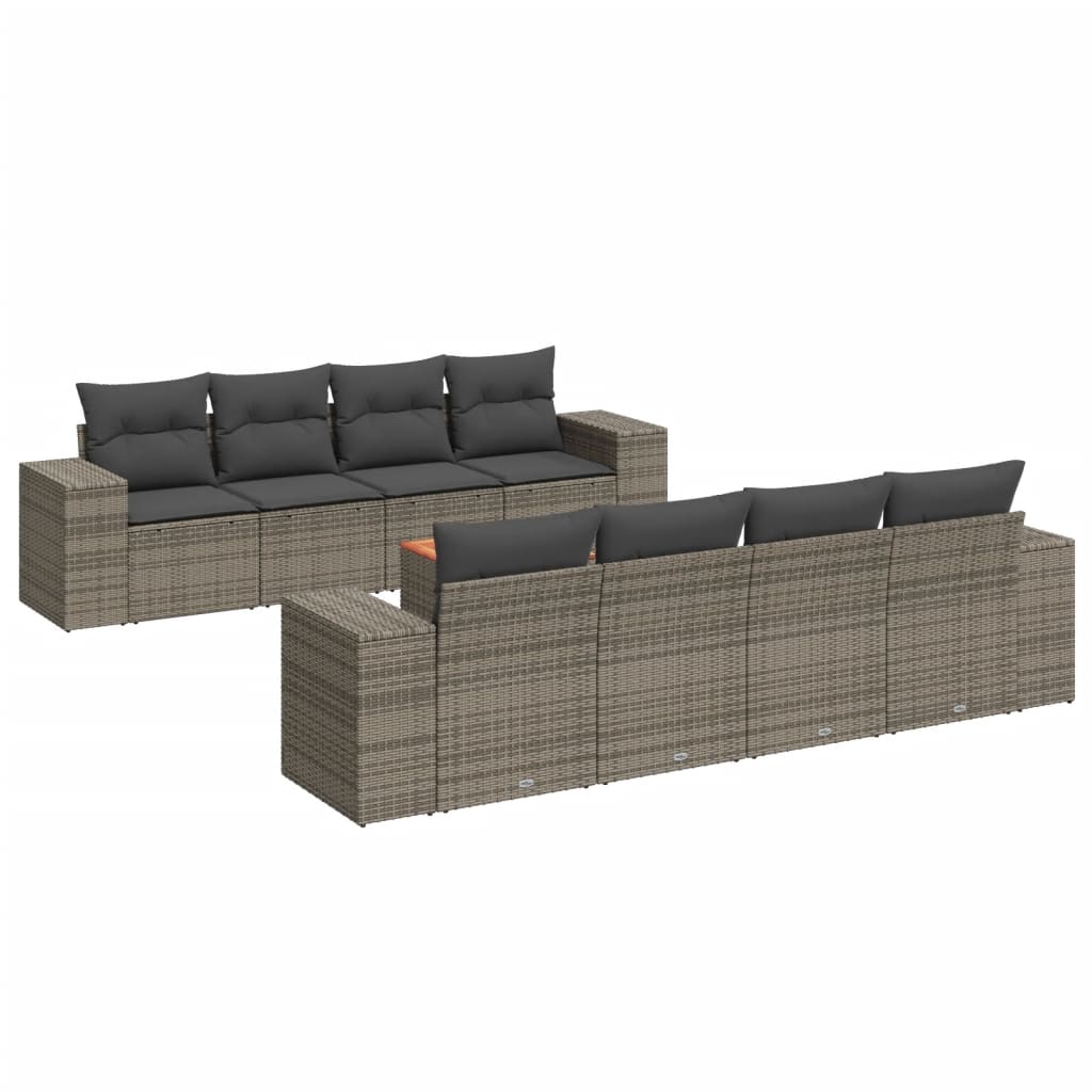 9-Delige Loungeset Met Kussens Poly Rattan Grijs