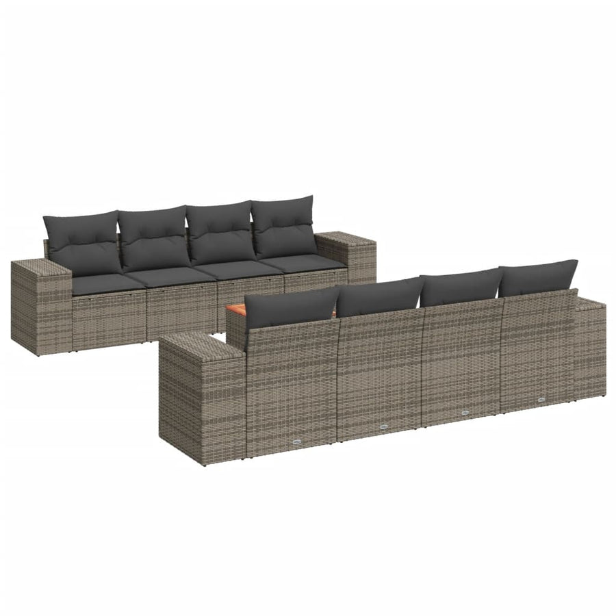 9-Delige Loungeset Met Kussens Poly Rattan Grijs