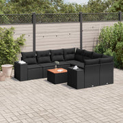Loungeset 9-delig poly rattan zwart acacia