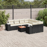 Loungeset 9-delig poly rattan zwart met kussens