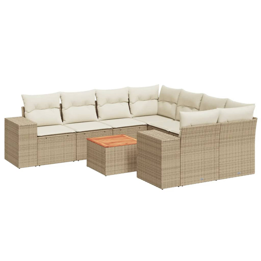 9-Delige Loungeset Met Kussens Poly Rattan Beige beige and cream