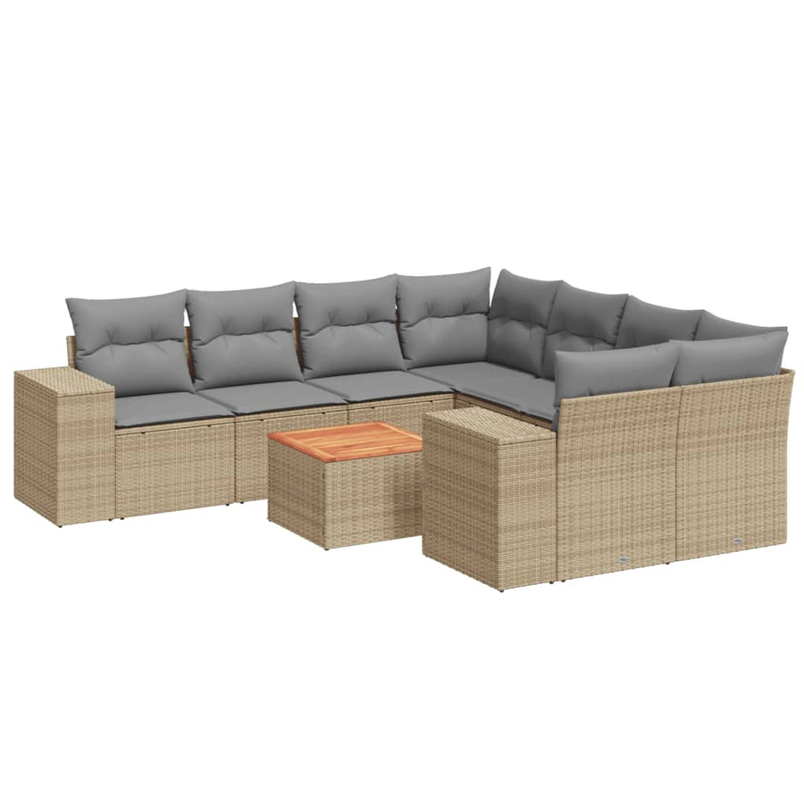 9-Delige Loungeset Met Kussens Poly Rattan Beige en grijs