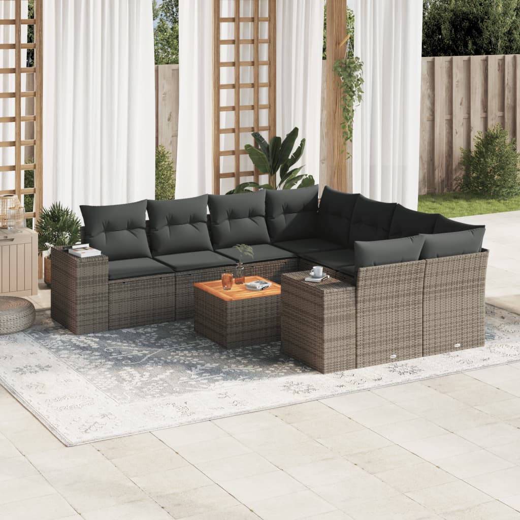 9-Delige Loungeset Met Kussens Poly Rattan Grijs