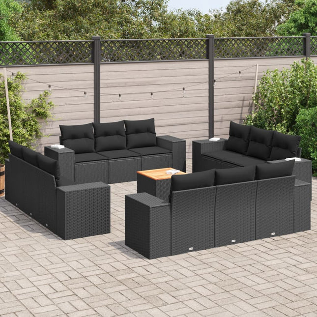 13-Delige Loungeset Met Kussens Poly Rattan Zwart