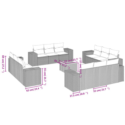 13-Delige Loungeset Met Kussens Poly Rattan Beige