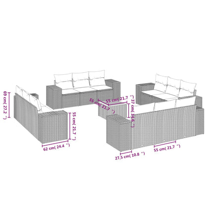 13-Delige Loungeset Met Kussens Poly Rattan Grijs