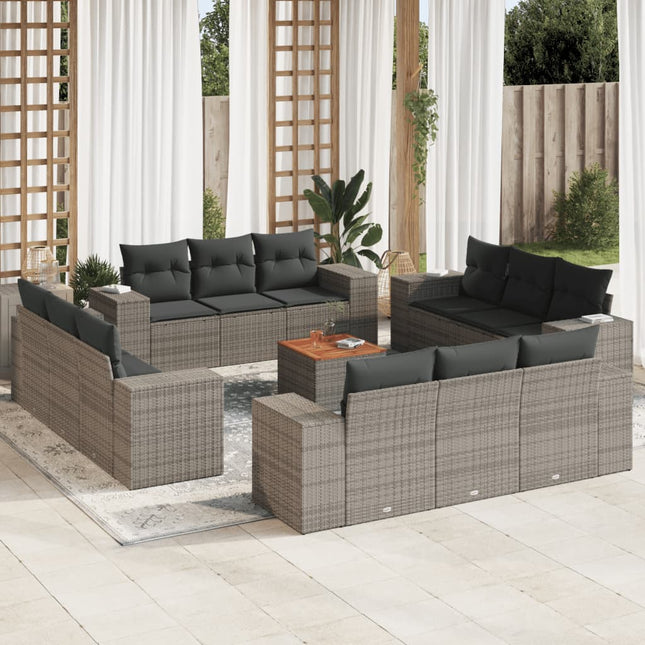 13-Delige Loungeset Met Kussens Poly Rattan Grijs