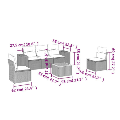 6-Delige Loungeset Met Kussens Poly Rattan Zwart en crème