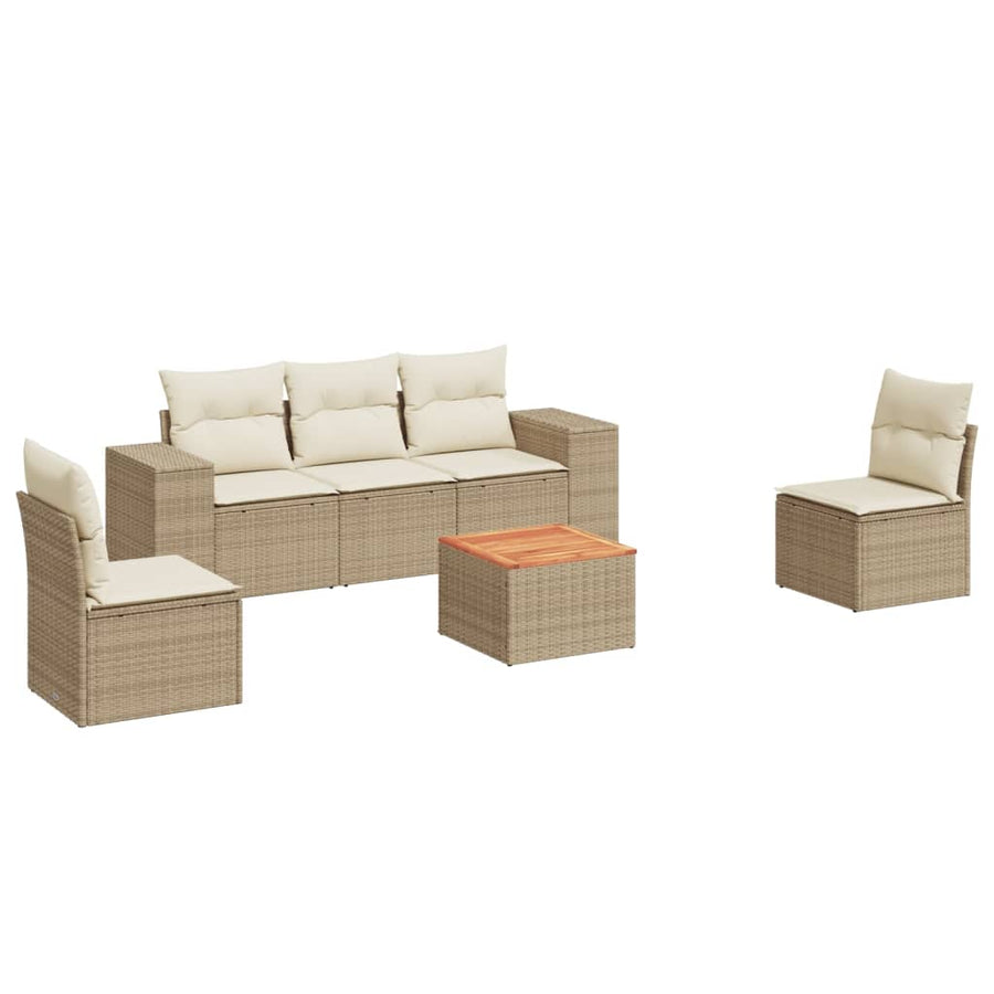 6-Delige Loungeset Met Kussens Poly Rattan Beige beige and cream