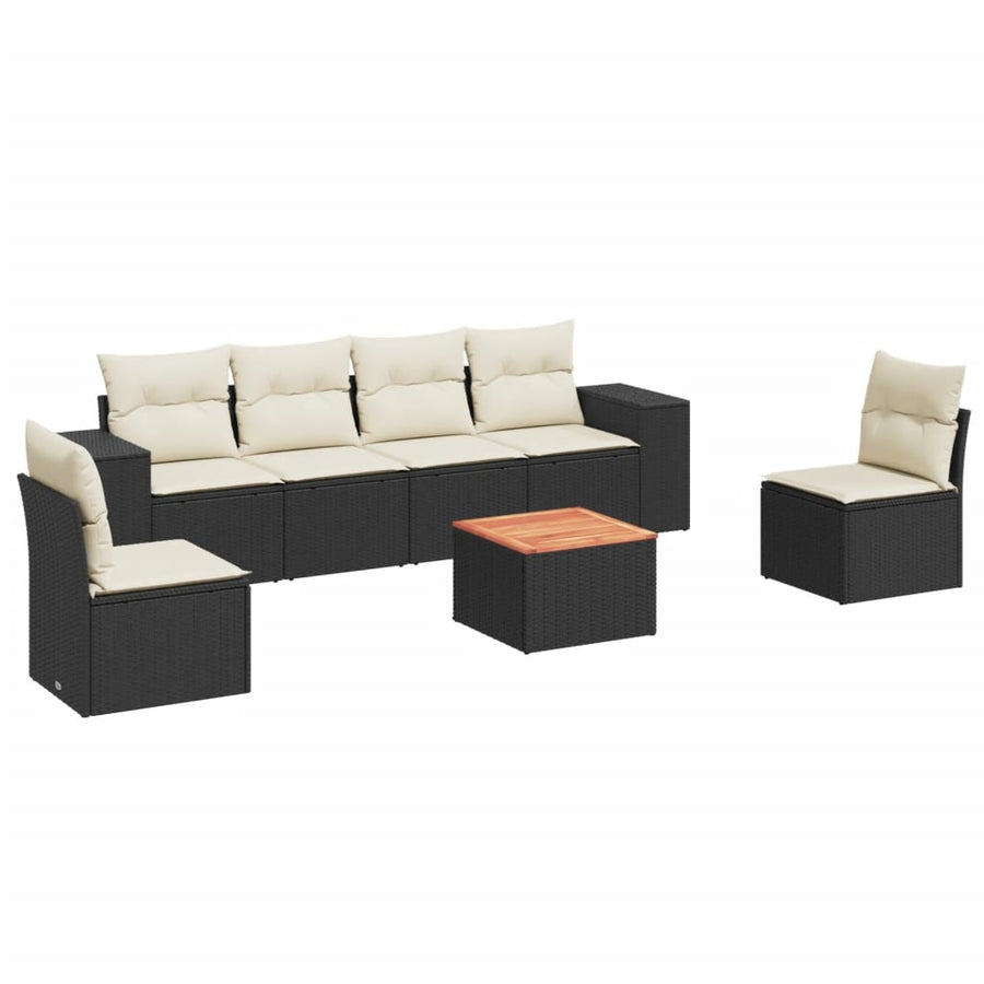 7-Delige Loungeset Met Kussens Poly Rattan Zwart