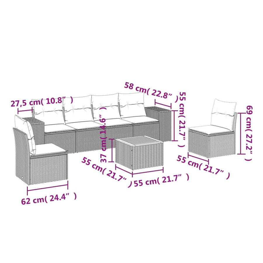 7-Delige Loungeset Met Kussens Poly Rattan Zwart