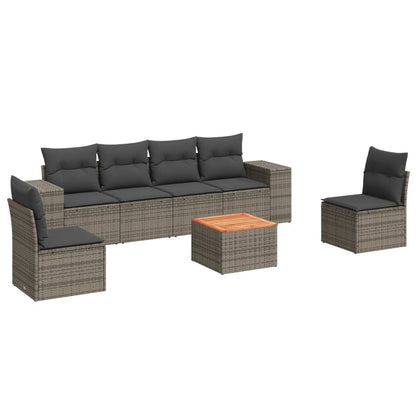 7-Delige Loungeset Met Kussens Poly Rattan Grijs