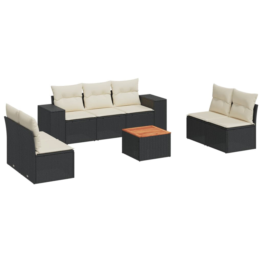 8-delige Loungeset met kussens poly rattan zwart Zwart en crème