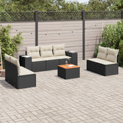 Loungeset 8-delig poly rattan zwart met kussens