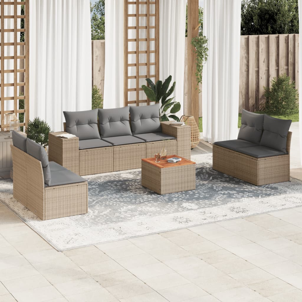 8-Delige Loungeset Met Kussens Poly Rattan Beige
