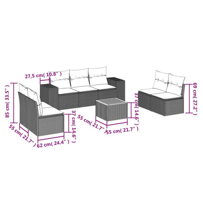 8-Delige Loungeset Met Kussens Poly Rattan Grijs